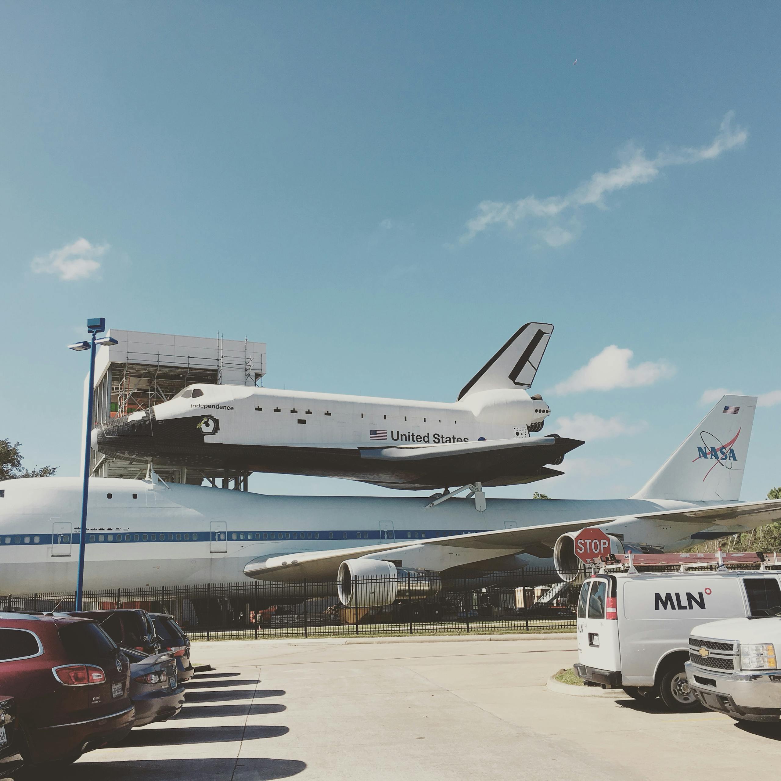 Space Shuttle mounted on a Boeing 747 at NASA Johnson Space Center in Houston, Texas.